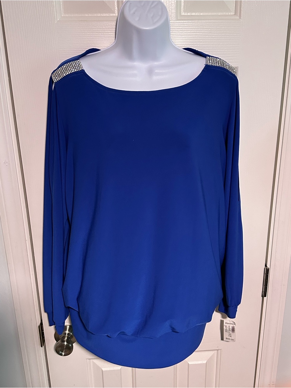 Sexy Royal Blue Rhinestone Cold Shoulder Top BNWT Sz 1X